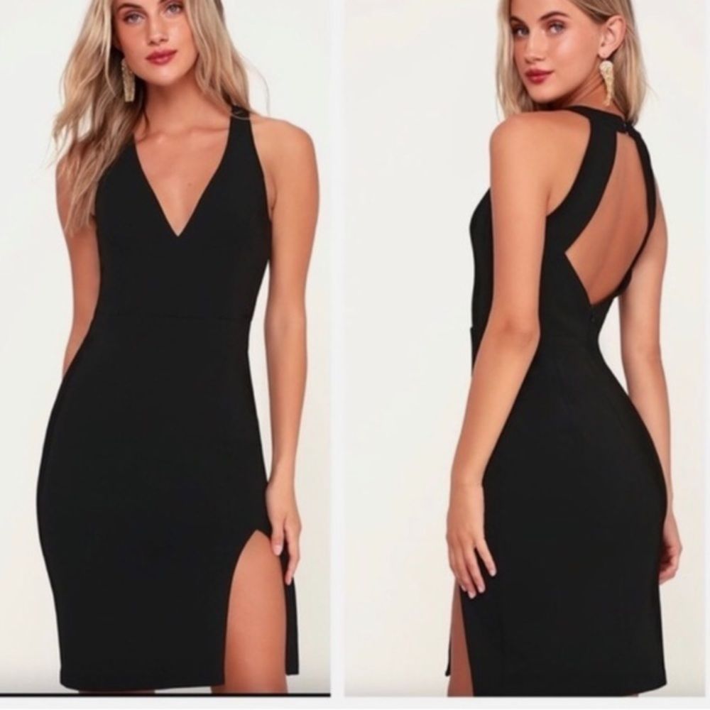 Lulu's Black Backless V-Neck Bodycon Dress